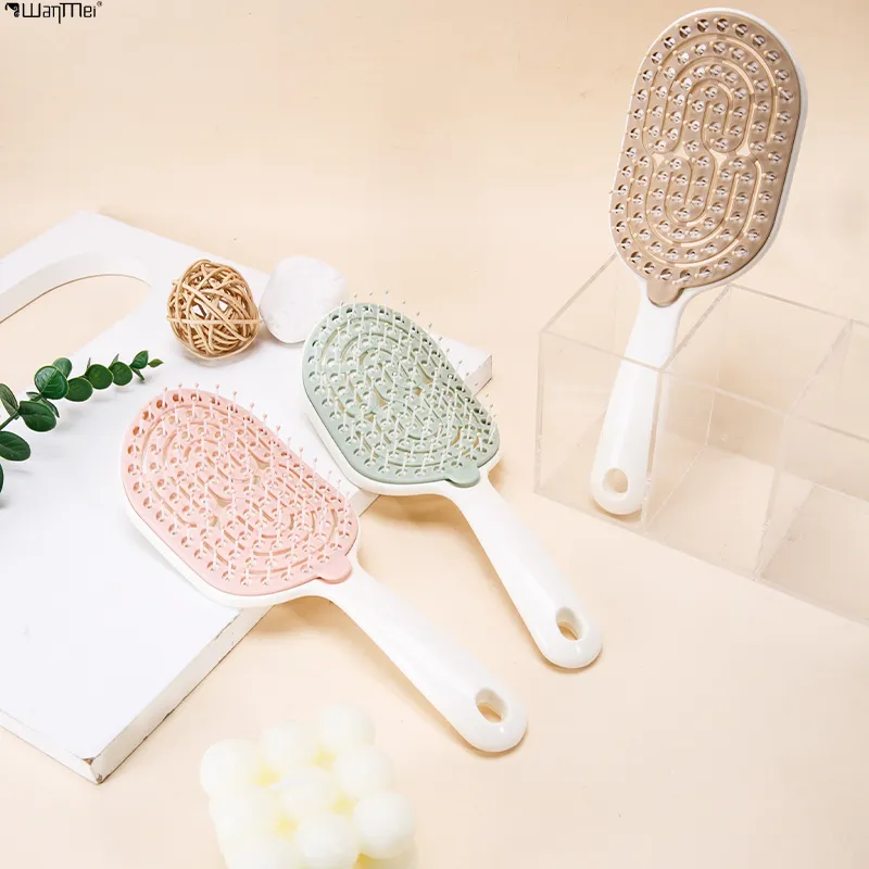 Peigne à cheveux détachable Wanmei personnalisé avec fonction auto-nettoyante, garde les boucles volumineuses et sans nœuds, design creux,